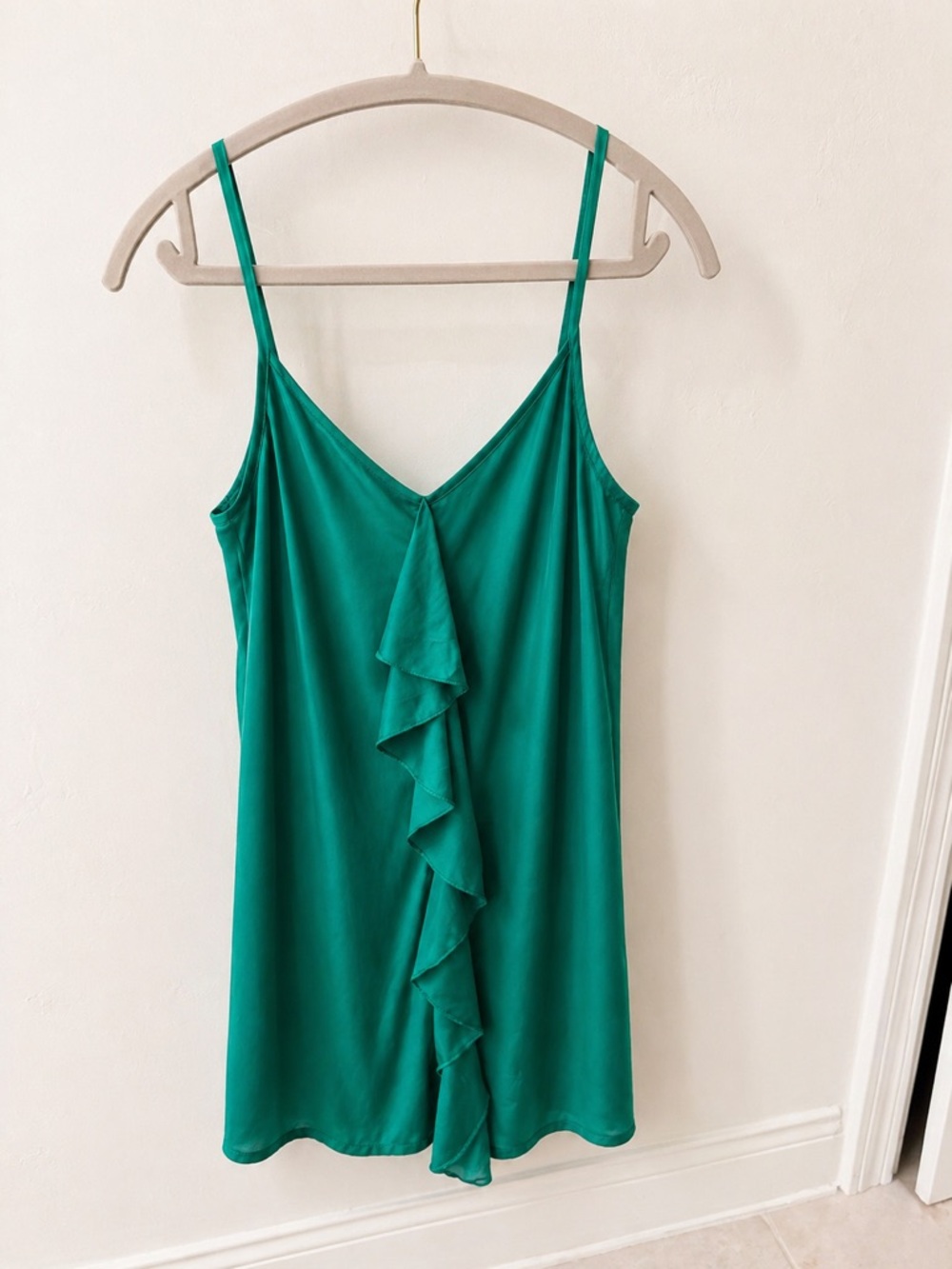 Zara Emerald Green Ruffle-Front Mini Slip Dress Small